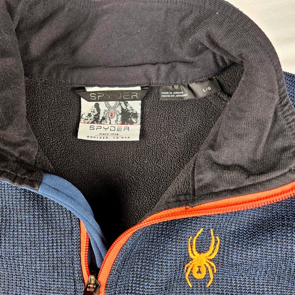 Spyder Men Large 1/4 Zip Pullover Jacket Blue Orange Logo Athletic - Picture 3 of 8